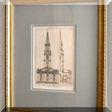 A14. Framed etching. St. Martins in the Fields.  